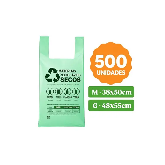 Sacola Prefeitura Plástica Mercado Verde 48x55cm Supermercado Reforçada Promoção 500 unidades