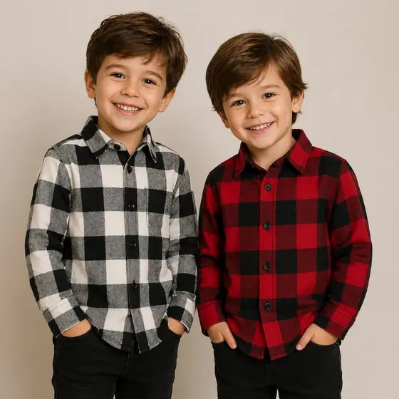 Camisa Xadrez Infantil festa junina Manga Longa Flanelada Algodão 2 AO 16