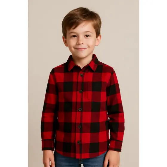 Camisa Xadrez Infantil franelada manga longa unissex 2 ao 16