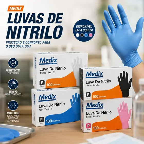 Kit Luva Nitrilica Confortavel varias cores antialérgica resistente sem po protecão 100unid
