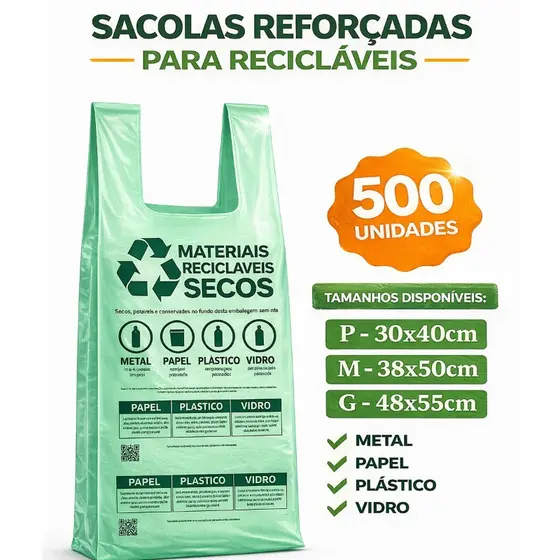 Sacola plástica verde biodegradável reforçada  30x40/ 38x50/ 48x55