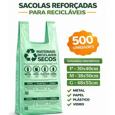 Sacola plástica verde biodegradável reforçada  30x40/ 38x50/ 48x55