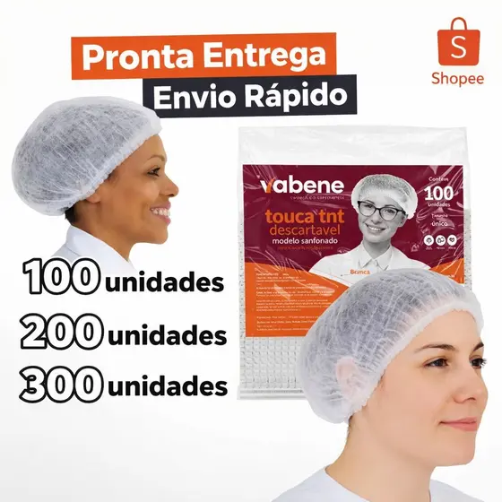 Touca TNT Descartável Branca Sanfonada – Uso Profissional | 300 Unidades