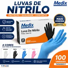 Caixa Luva nitrilica rosa preta azul Descartável Sem pó Cx100un P M G Alta Qualidade