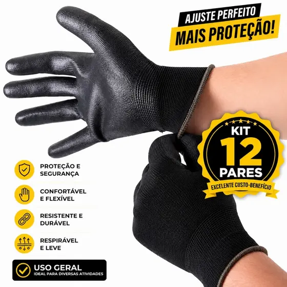 Kit 24 Luvas Tátil Multitoque Luva de PU  Luva de Proteção de Segurança para uso geral em pintores mecânicos pedreiros