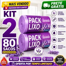 Kit 2 Sacos de Lixo Perfumados Lavanda 80 Sacos Pia e Banheiro 34x38cm Neutraliza Odores
