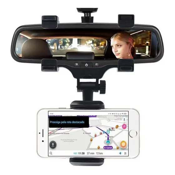 Suporte Espelho Retrovisor Central Para Celular Extensível Giro 360º