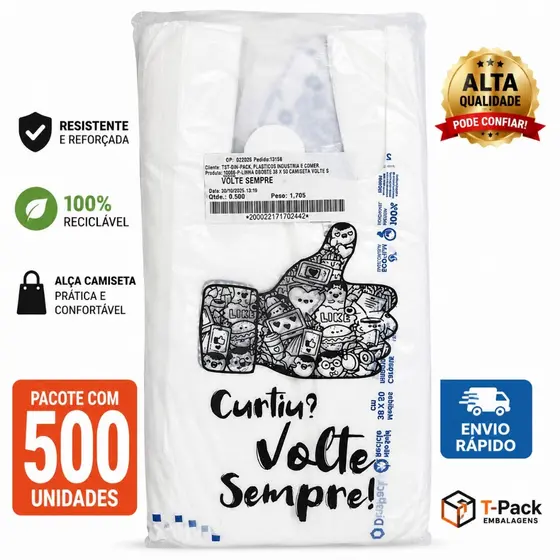 Sacola Plástica Volte Sempre 38x48 Sacola Virgem Reforçada alta resistência gratidão