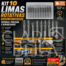 Kit 10 Limas Rotativas Com Case Metal Duro Fresa Tungstênio Escarear Aço Madeira Dremel | Envio Rápido 🇧🇷