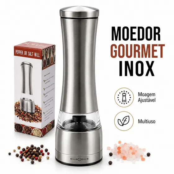 Moedor Triturador Pimenta Sal Grãos Inox Manual Ajustável Cozinha Gourmet Tempero Fresquinho Premium