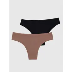 Kit Biquíni: Calcinha Biquíni Sem Costura Segunda Pele Marrom Cacau + Preto
