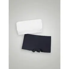 Kit P&B Classico: Top Faixa com Bojo Removível Branco + Calcinha Boxer Boyshort Sem Costura Segunda Pele