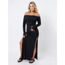 Vestido Livia Longo Fenda Tomara que caia Inverno Manga Longa TecidoSuplex Elegância Conforto Casual