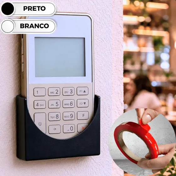 Base Suporte Encaixe Maquininha Máquina Cartão Crédito Compatível Pagbank Moderninha Plus Fita 3m