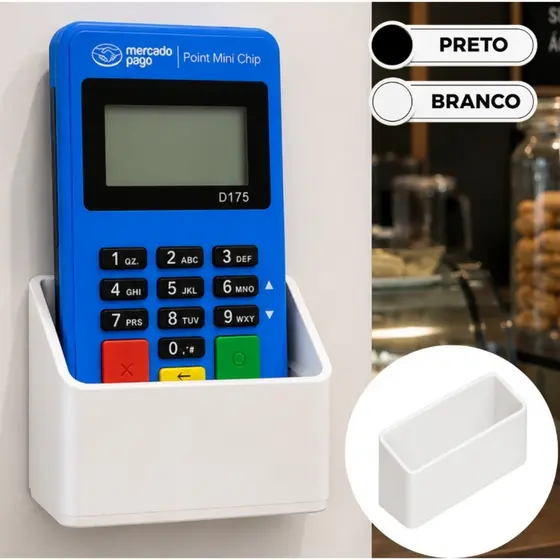 Suporte Porta Maquininha Máquina Cartão Crédito Mercado Pago Apoio Parede Balcão Fita Dupla Face 3m