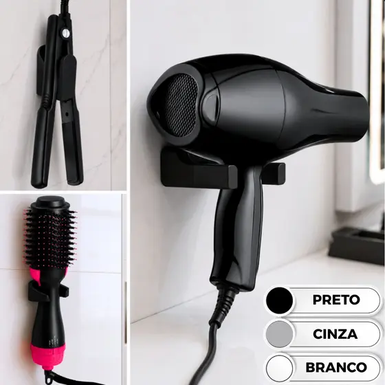 Kit Suporte Porta Escova Secadora Chapinha Secador De Cabelo Instalação Salão Fita Dupla Face 3M