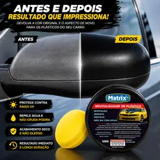 Cera Revitalizante para Plástico, couro, para-choque, vinil, Brilho automotivo + Espuma de Aplicação - ENVIO RÁPIDO