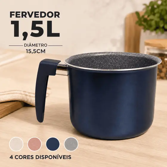 Panela Fervedor 1,5L com Cabo de Baquelite Resistente Canecão Leiteira Alumínio Revestimento Cerâmico Base a Indução