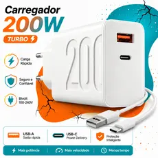 Carregador Rápido USB-C + USB-A PD QC 3.0