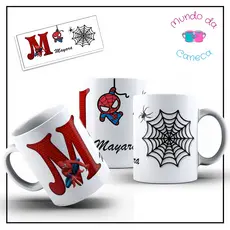 Caneca Personalizada do Homem Aranha com sua Inicial e Nome de Porcelana (Temos todas as Letras)