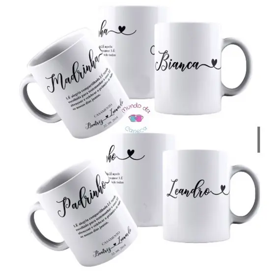 02 Canecas Personalizadas Convite Padrinho e Madrinha de Casamento com Nome - Mundo da Caneca