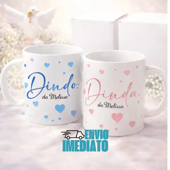 Caneca Madrinha Padrinho Personalizada Com Nome do bebe - Kit 2 unidades