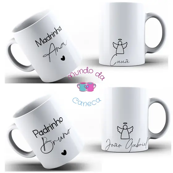 02 Canecas Personalizadas Convite Padrinhos De Batismo Madrinha e Padrinho de Porcelana