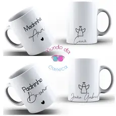 02 Canecas Personalizadas Convite Padrinhos De Batismo Madrinha e Padrinho de Porcelana