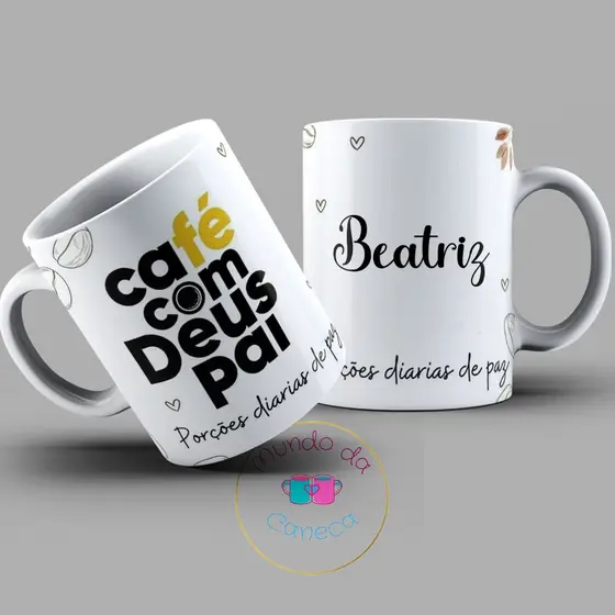Caneca Personalizada Café com Deus Pai com Seu Nome de Porcelana