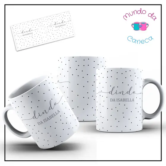 Caneca Personalizada de Batismo Dindo ou Dinda com Nome da Criança fundo poá