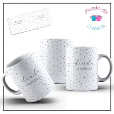 Caneca Personalizada de Batismo Dindo ou Dinda com Nome da Criança fundo poá