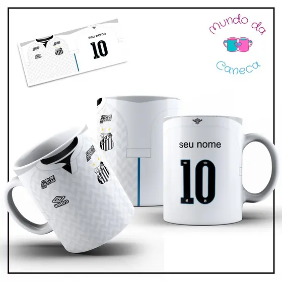 Caneca Personalizada do Santos Futebol de Porcelana 17 Modelos SFC Peixe com seu Nome