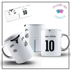 Caneca Personalizada do Santos Futebol de Porcelana 17 Modelos SFC Peixe com seu Nome