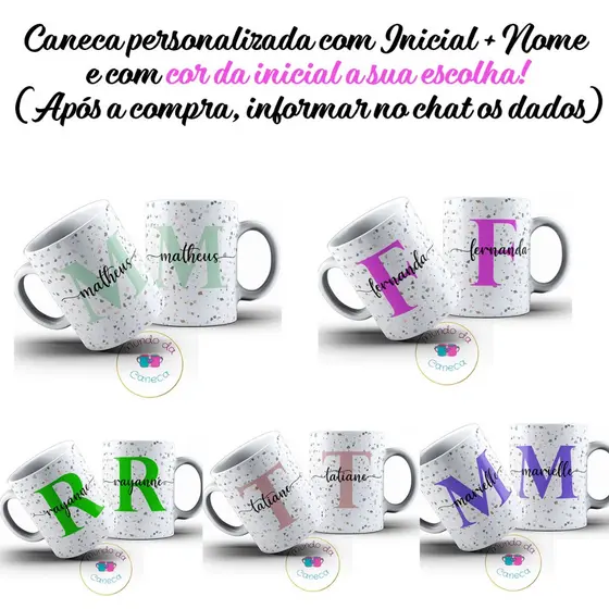 Caneca Personalizada com Nome e Inicial da sua Cor fundo Granilite de Porcelana
