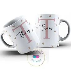 Caneca Personalizada com Inicial e seu Nome dos dois lados de Porcelana