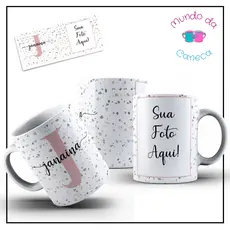 Caneca Personalizada com sua Inicial  Nome e Foto fundo Granilite de Porcelana - Mundo da Caneca