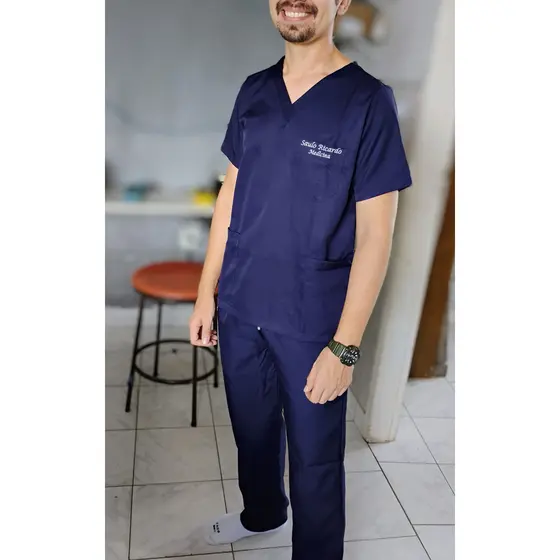 Pijama Cirúrgico Masculino Azul Marinho em Two Way