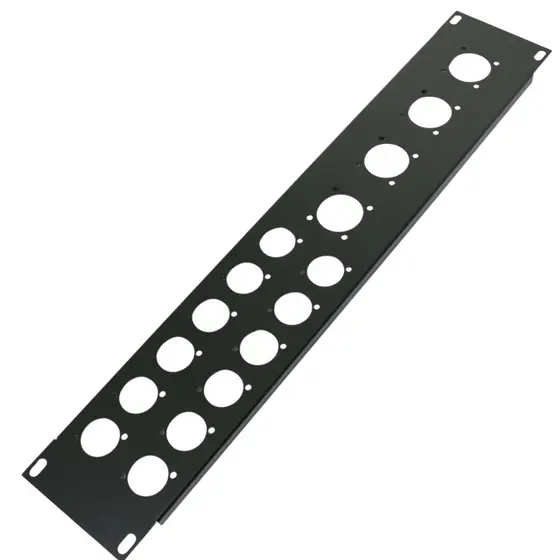 PAINEL RACK 19" 2U COM 12 XLR + 4 SPEAKON EM AÇO #20 (1mm)
