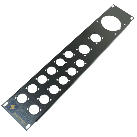 PAINEL RACK 19" 2U COM 12 XLR + 2 SPEAKON + 1 TOM. IND. EM AÇO #20 (1mm)