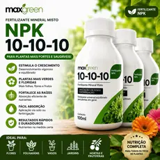 Kit 03 Adubo Fertilizante Líquido Para Plantas NPK 10.10.10 Maxgreen Concentrado 100ml