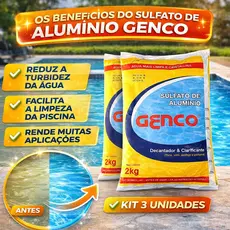 Sulfato de Alumínio Genco 2kg Clarificante Piscina Água Limpa Decantador | 1 2 ou 3 Unidades