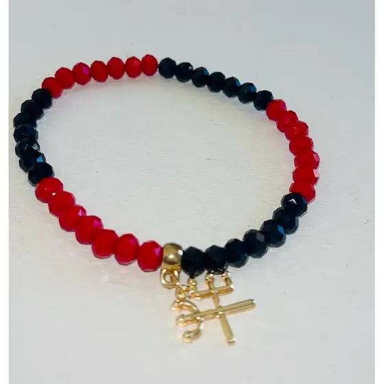 Pulseira Exu e Pombogira Luxo Cristal, Miçanga Cristal4mm, preto e vermelho,Umbanda e Candomblé