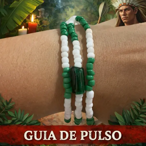 Guia de Pulso Umbanda Caboclo Verde e Branco Proteção Espiritual Pulseira Religiosa