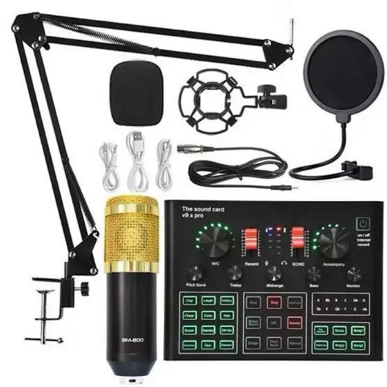 Kit Microfone Condensador + Mesa de Som X9 Pro + Braço Articulado
