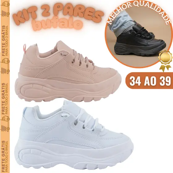 Kit 2 Pares Tênis Buffalo Plataforma Feminino Leve e Estiloso Envio Imediato