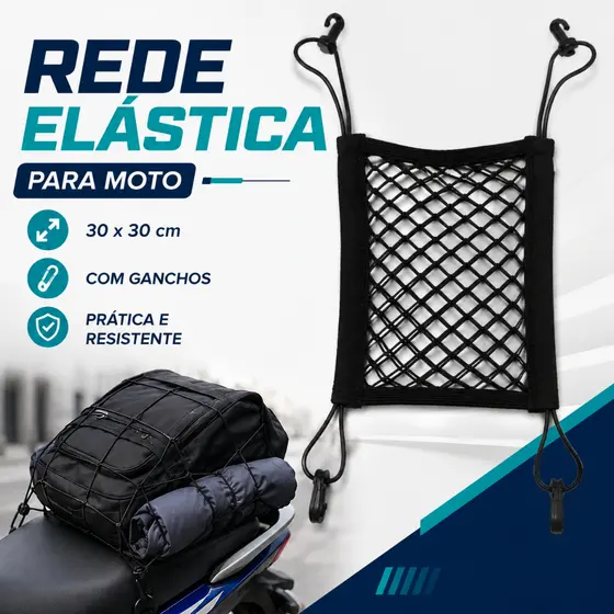 Rede Elástica Para Moto 30x25 Dupla Camada Com Ganchos Prende Capacete Bagagem Carga
