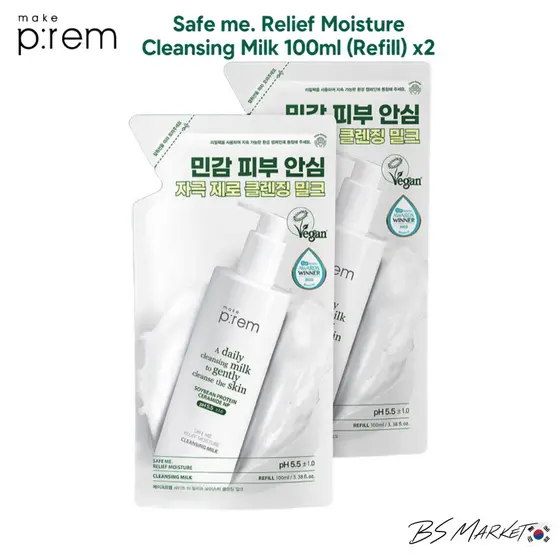 MAKE PREM Safe Me Relief Recarga De Leite De Limpeza Hidratante 100ml x2 Pacote Duplo