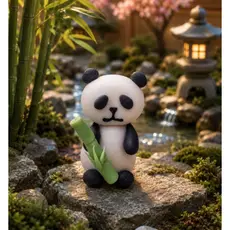 Panda miniatura de jardim segurando um bambu miniaturas decorativas de terrário cenários de jardim de fadas pandinha