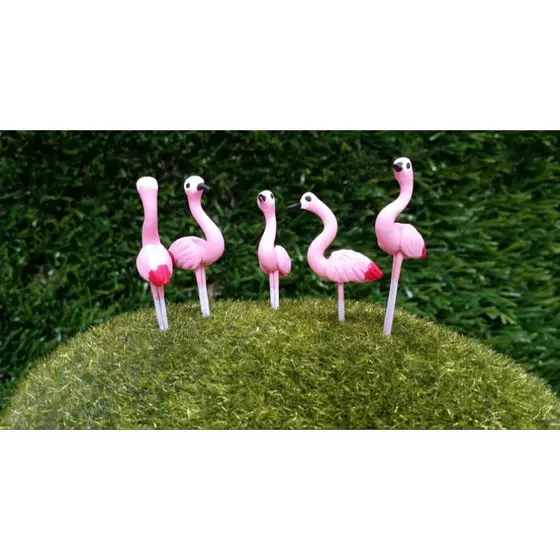 Kit 5 mini flamingos decorativos miniaturas de jardim verde terrário