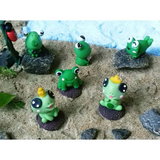 Kit 6 mini sapos sapinhos verdes estatueta miniatura bonito animal fada terrário jardins ornamentos